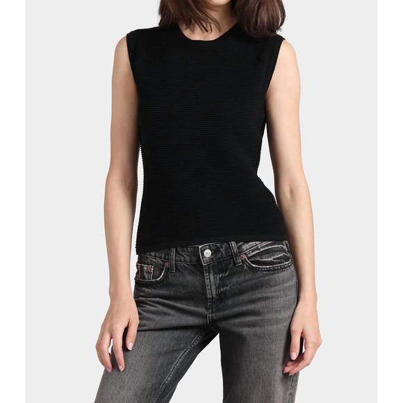 NEW MINNIE ROSE cotton cashmere ottoman rib top in black - Picture 1 of 3